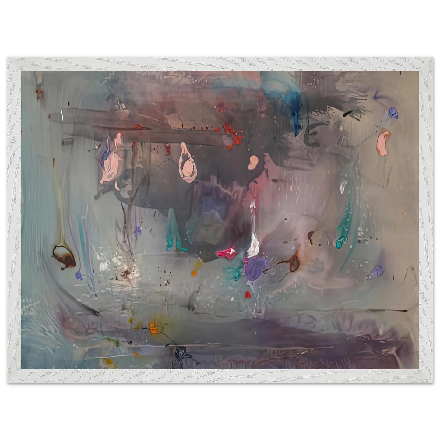 Helen Frankenthaler - Grey Fireworks, 1982- Wall Art - 30x40 cm / 12x16 inches - Premium Wooden Framed Poster With Fine Art Paper-canvas - Black frame