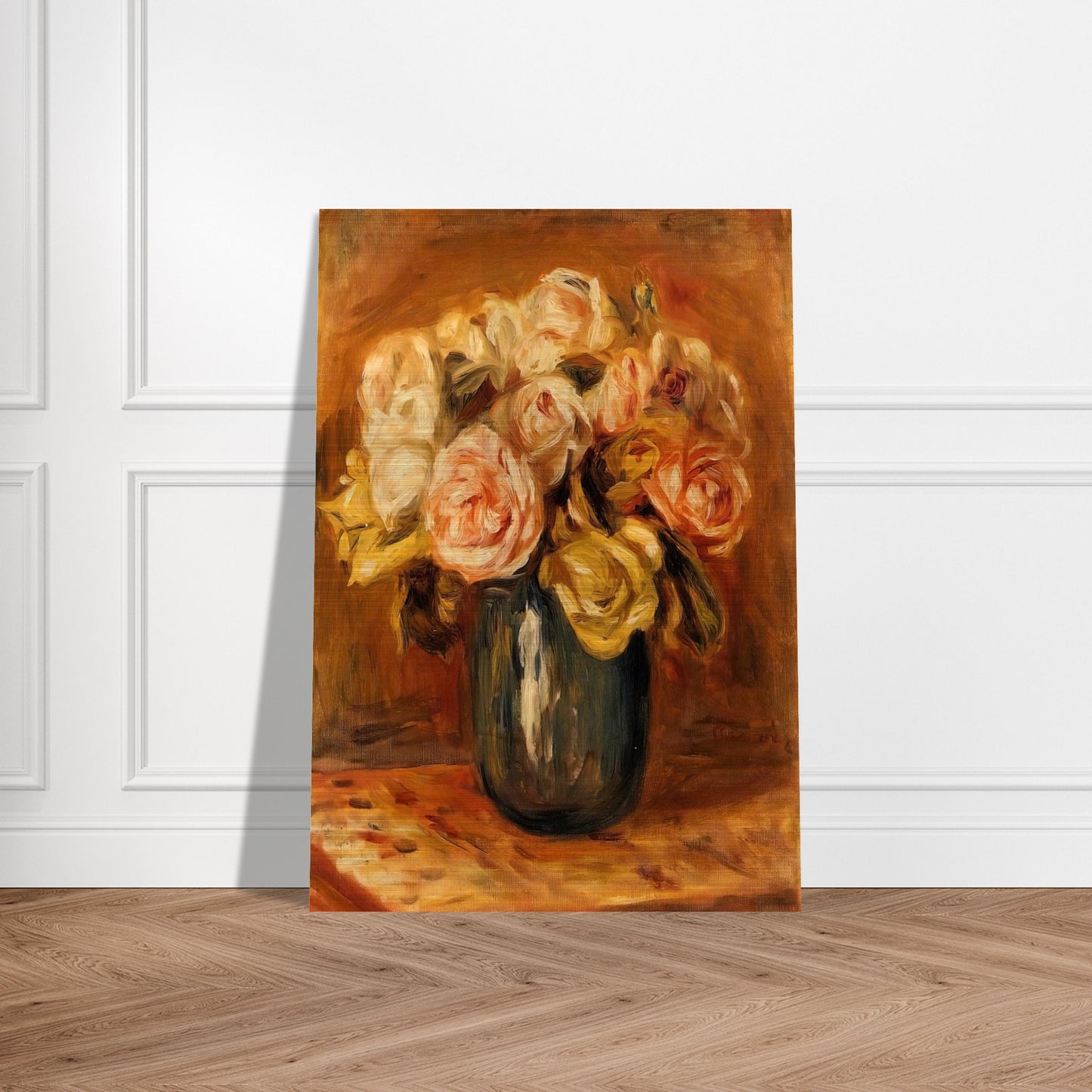 Roses in a Blue Vase - Pierre-Auguste Renoir Brushed Aluminum Print - 70x100 cm / 28x40 inches | Pierre-Auguste Renoir Aluminum Print | Pierre-Auguste Renoir Prints
