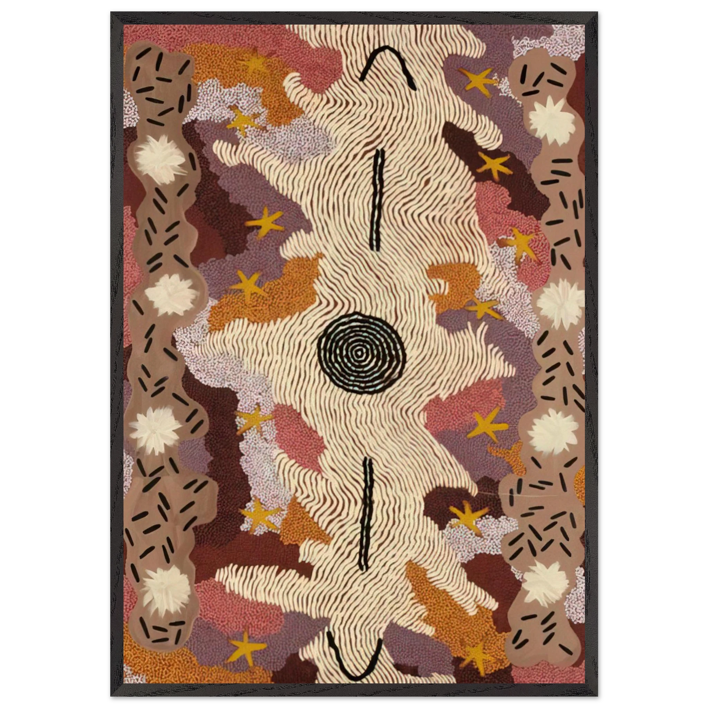 Secret Mens Business - 1995 - Clifford Possum Tjapaltjarri 70x100 cm / 28x40 inches Framed Art Print – Black Wooden Frame