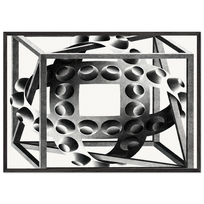 CUBE WITH MAGIC RIBBONS - MC Escher 70x100 cm / 28x40 inches Framed Art Print – Black Wooden Frame | Maurits Cornelis Escher Prints