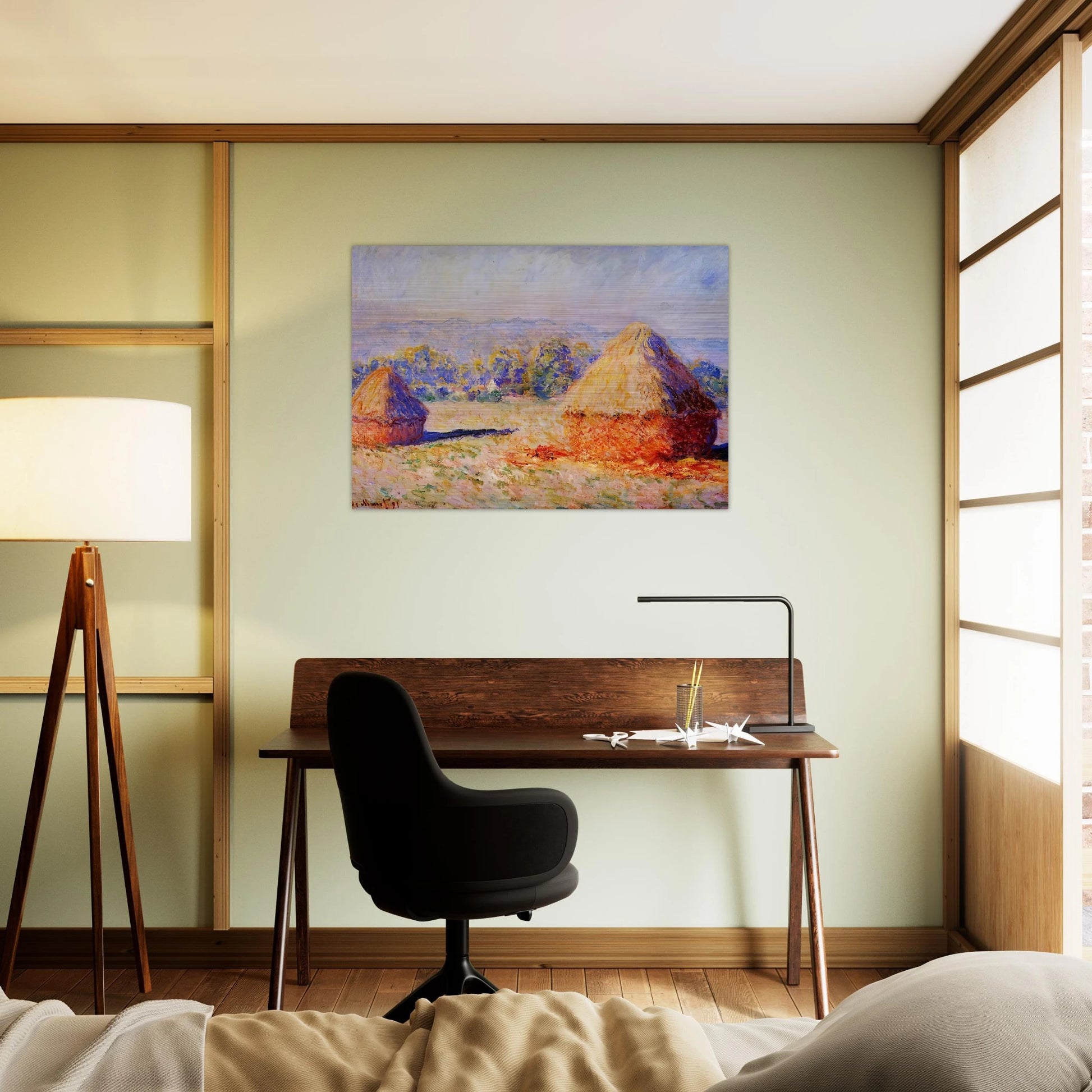 Grainstacks in the Sunlight, Morning Effect - claude monet Brushed Aluminum Print - 70x100 cm / 28x40 inches | claude monet Aluminum Print | claude monet Prints
