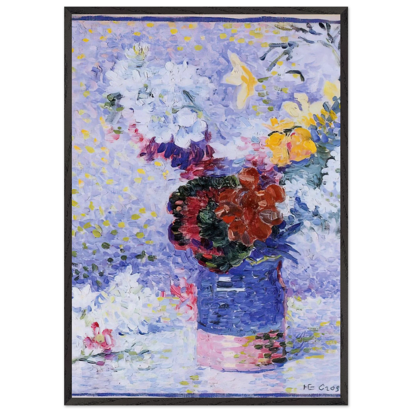 Flowers in a Glass - Henri-Edmond Cross 70x100 cm / 28x40 inches Framed Art Print – Black Wooden Frame