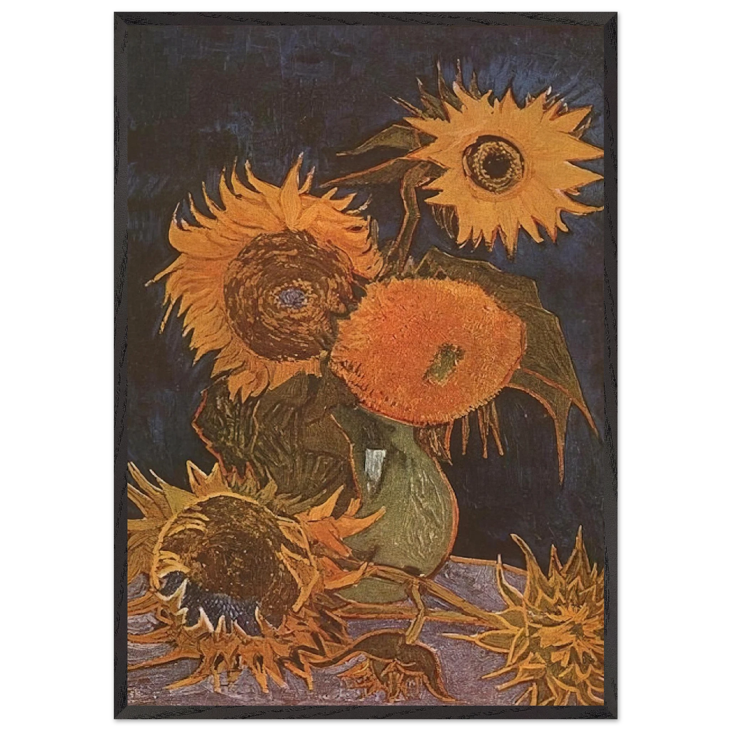 Still Life Vase with Five Sunflowers - Vincent van Gogh 70x100 cm / 28x40 inches Framed Art Print – Black Wooden Frame