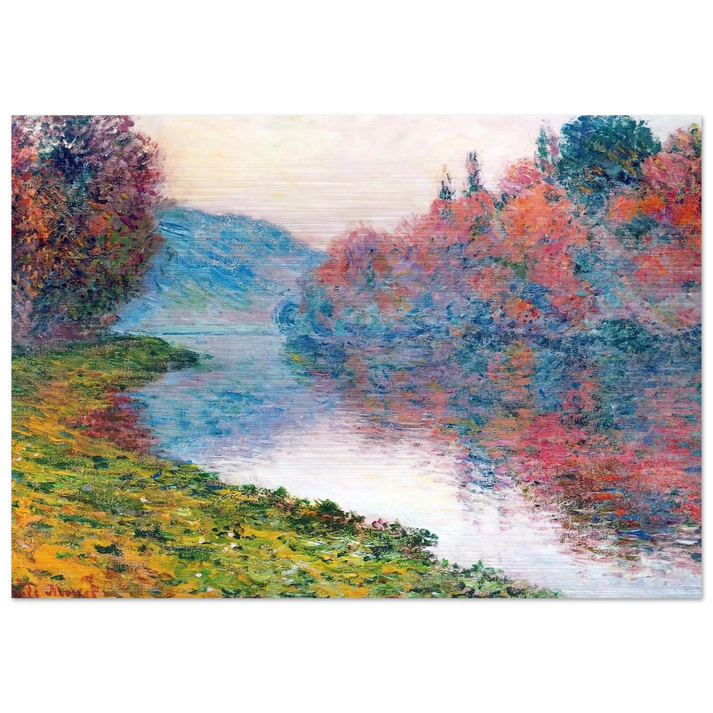 Banks of the Seine at Jenfosse - Clear Weather - claude monet Brushed Aluminum Print - 70x100 cm / 28x40 inches | claude monet Aluminum Print | claude monet Prints
