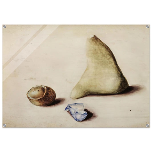Pietra calcarea dalle Alpi Sveve Burgfelden, un pezzo di vetro grezzo dall’Adriatico Rimini, galle da Gubbio. Natale 38 - 1938 - Julius Bissier Acrylic Print - 70x100 cm / 28x40″ inches