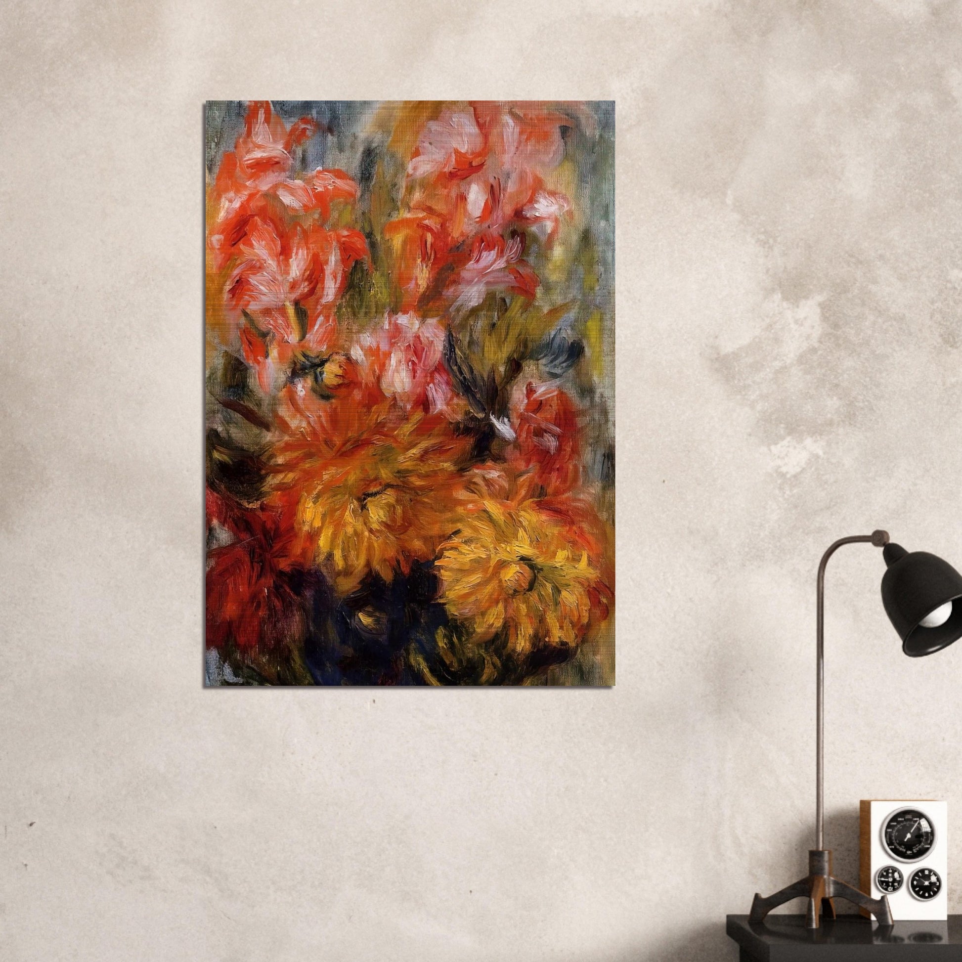 Gladiolas in a Blue Vase - Pierre-Auguste Renoir Brushed Aluminum Print - 70x100 cm / 28x40 inches | Pierre-Auguste Renoir Aluminum Print | Pierre-Auguste Renoir Prints