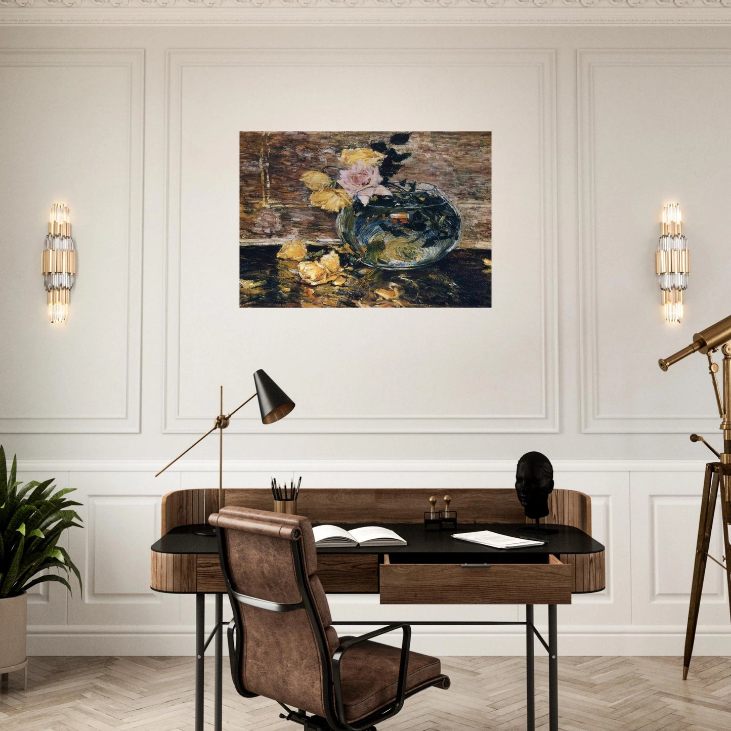 Roses in a Vase - Childe Hassam Brushed Aluminum Print - 70x100 cm / 28x40 inches | Childe Hassam Aluminum Print | Childe Hassam Prints