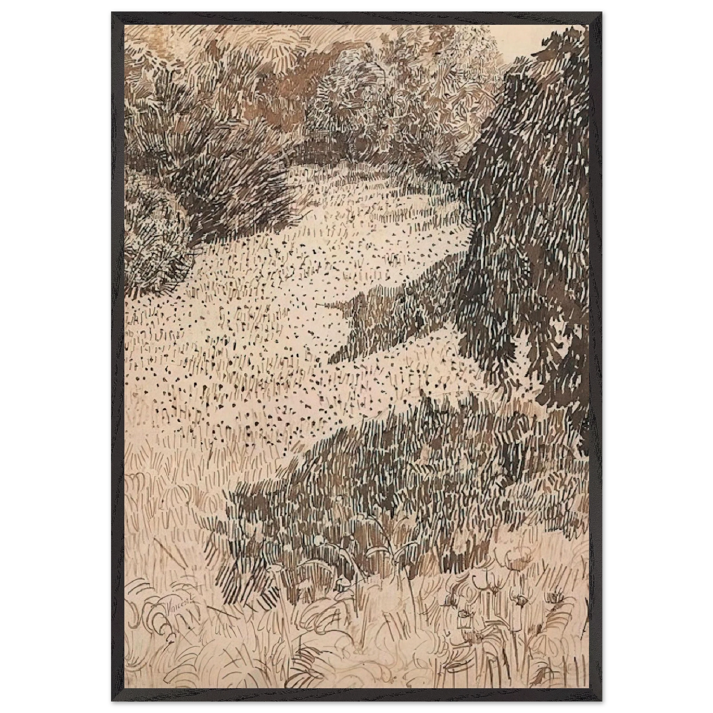 The Corner of the Park - Vincent van Gogh 70x100 cm / 28x40 inches Framed Art Print – Black Wooden Frame
