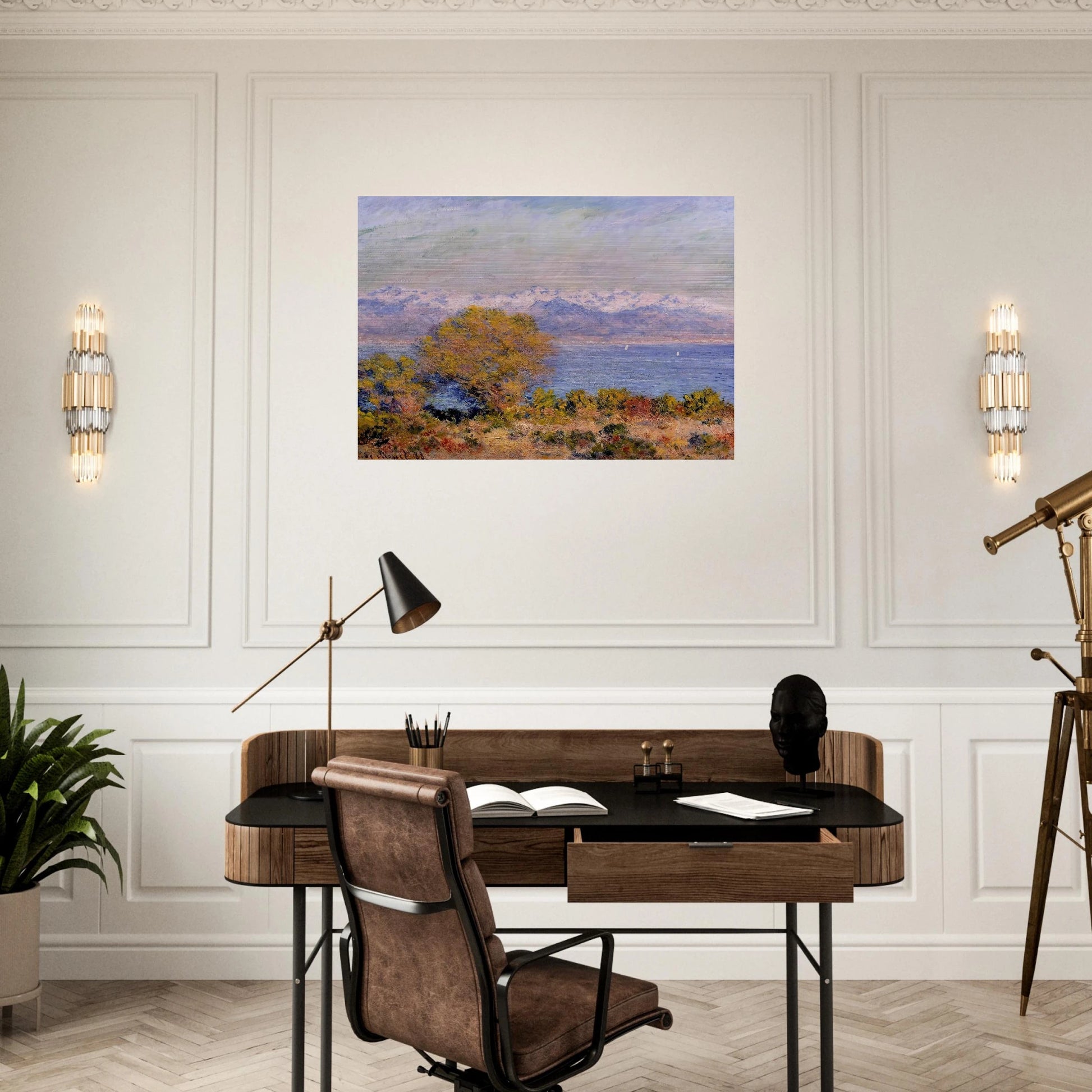 The Alps Seen from Cap d'Antibes - claude monet Brushed Aluminum Print - 70x100 cm / 28x40 inches | claude monet Aluminum Print | claude monet Prints