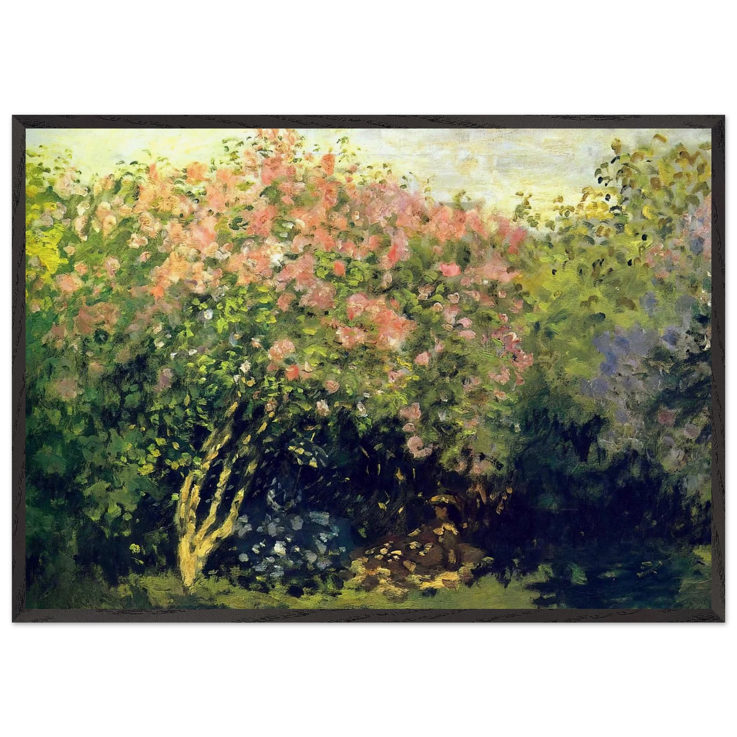 Lilacs in the Sun - claude monet 70x100 cm / 28x40 inches Framed Art Print – Black Wooden Frame