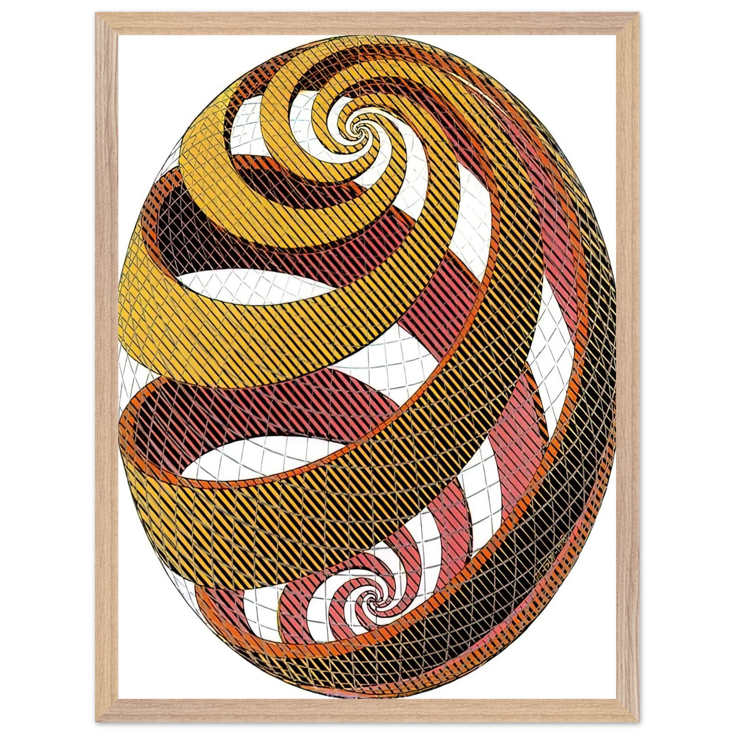 MC Escher - SPHERE SPIRALS Wall Art - 21x29.7 cm / 8x12" - Premium Wooden Framed Poster With Fine Art Paper-canvas - Wood frame