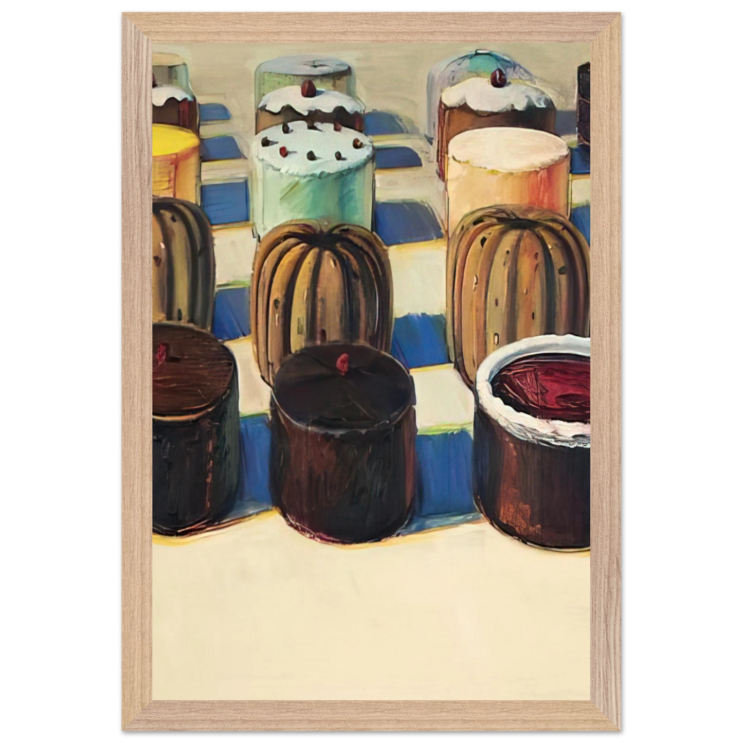 Wayne Thiebaud - Various Cakes - 1981 Wall Art - 21x29.7 cm / 8x12" - Premium Wooden Framed Poster With Fine Art Paper - Black frame