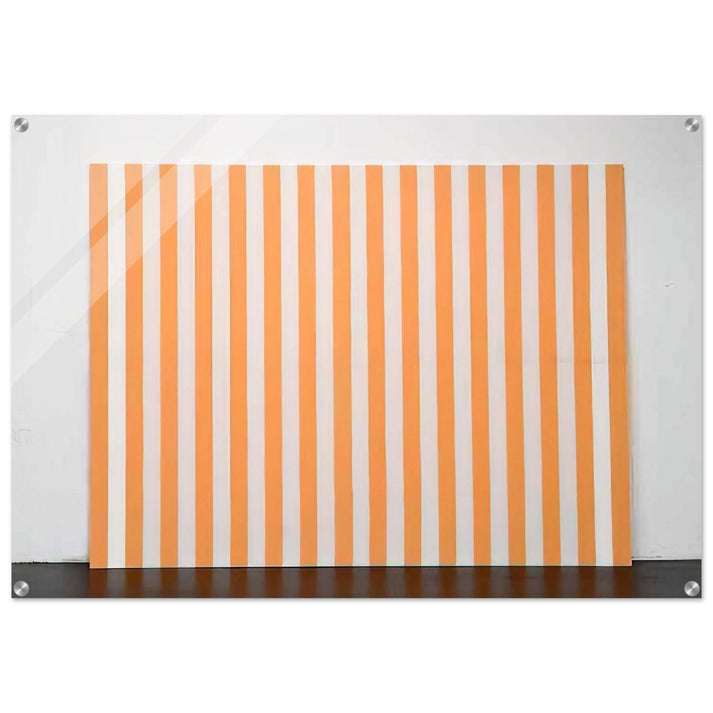 Peinture acrylique blanche sur tissu rayé blanc et orange - 1972 - Daniel Buren Acrylic Print - 70x100 cm / 28x40″ inches