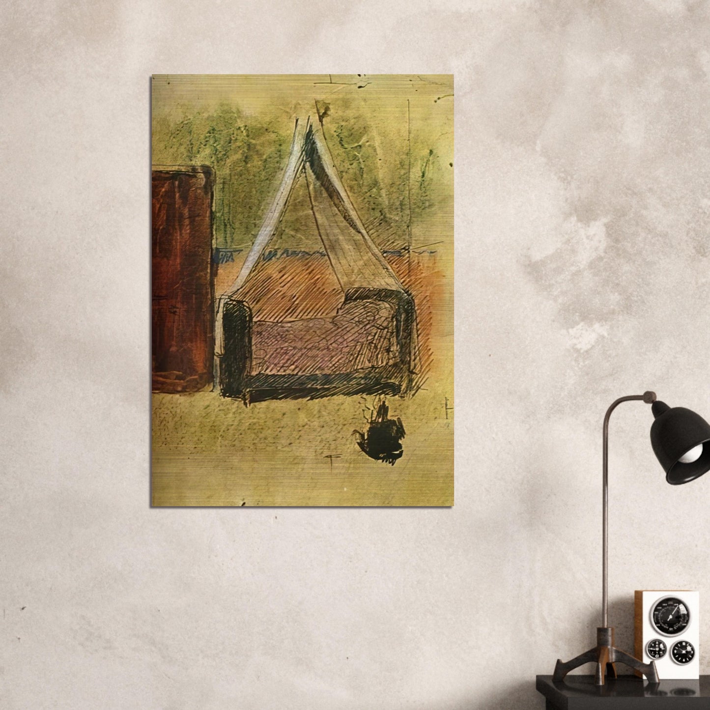 Bed with mosquito nets - Pablo Picasso Brushed Aluminum Print - 70x100 cm / 28x40 inches | Pablo Picasso Aluminum Print | Pablo Picasso Prints