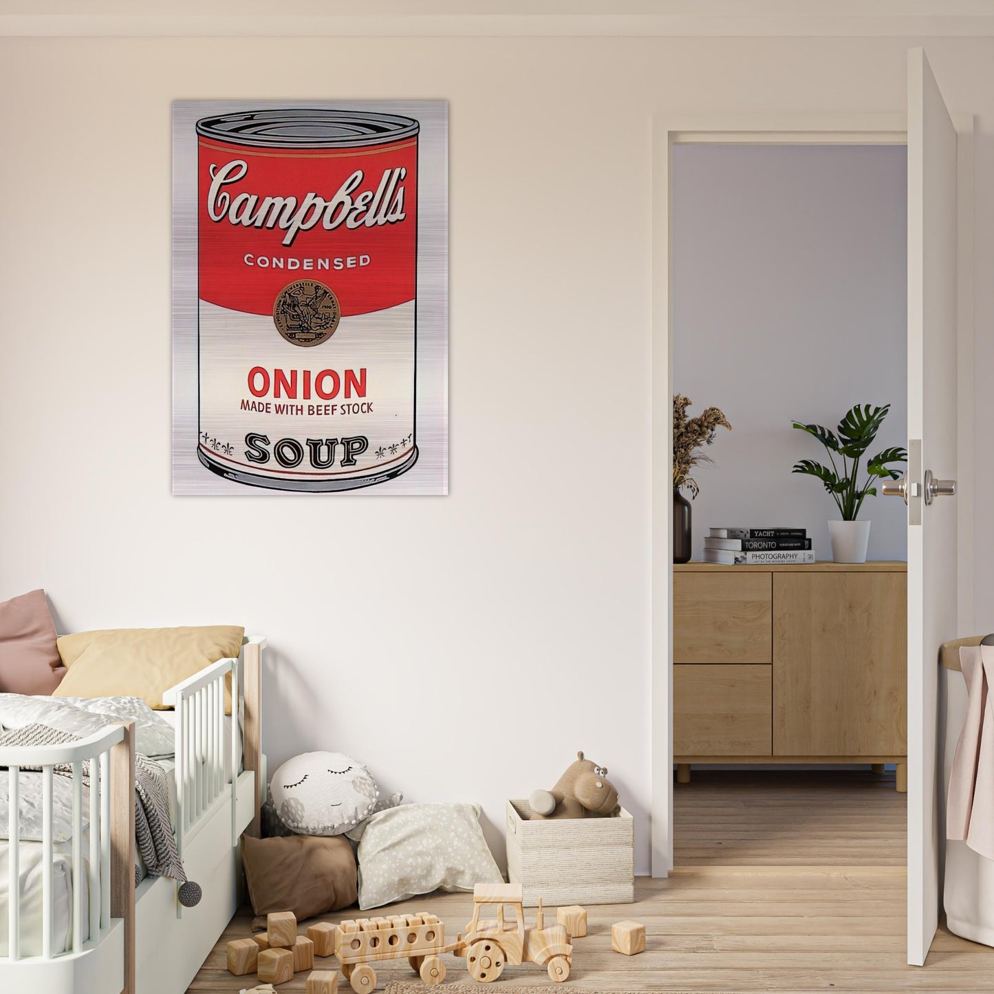 Campbell's Soup Can  onion  - Andy Warhol Brushed Aluminum Print - 70x100 cm / 28x40 inches | Andy Warhol Aluminum Print | Andy Warhol Prints