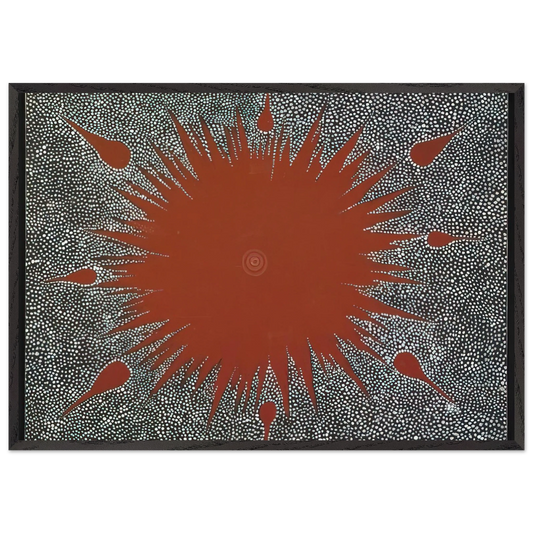 Dreaming Story at Warlugulong - 1976 - Clifford Possum Tjapaltjarri 70x100 cm / 28x40 inches Framed Art Print – Black Wooden Frame