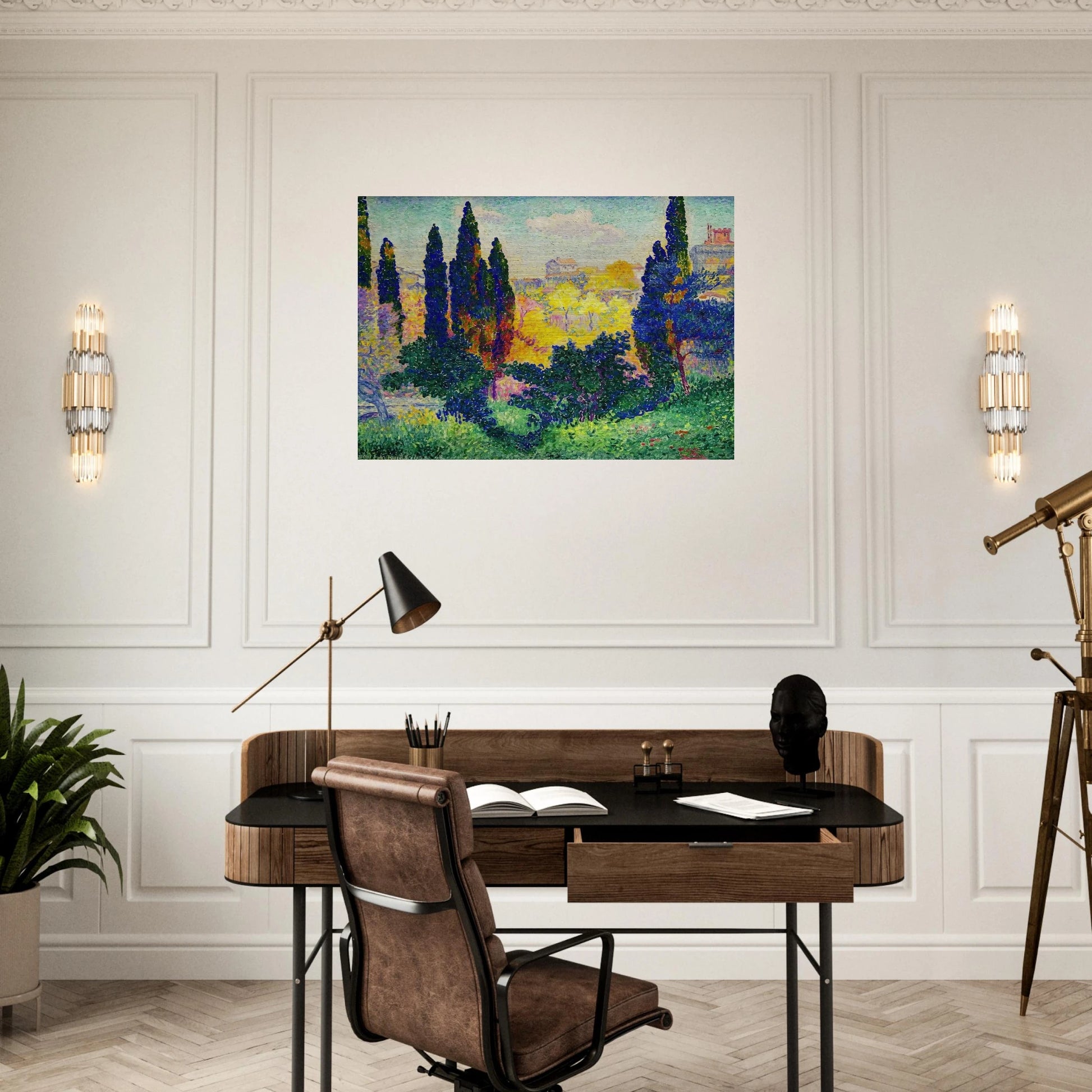 The Cypresses at Cagnes - Henri-Edmond Cross Brushed Aluminum Print - 70x100 cm / 28x40 inches | Henri-Edmond Cross Aluminum Print | Henri-Edmond Cross Prints