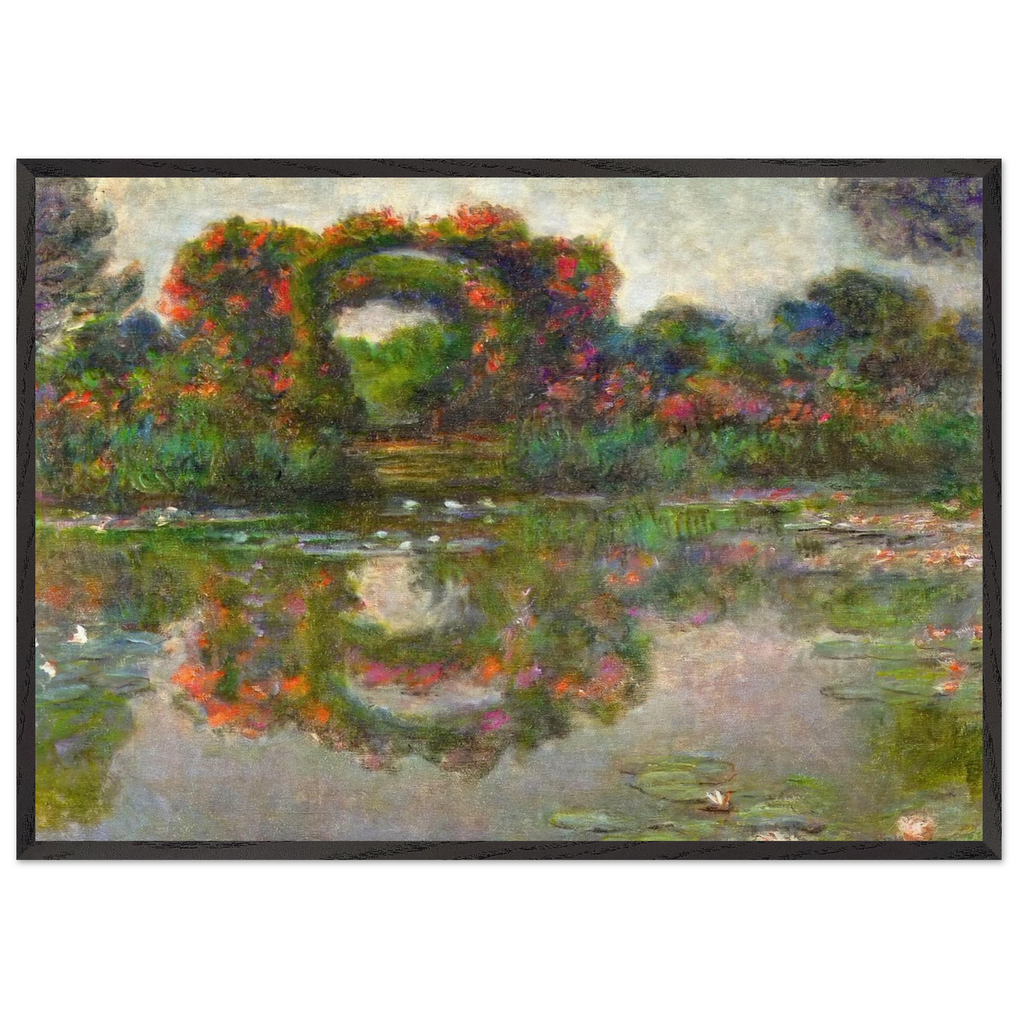 Rose Flowered Arches at Giverny - claude monet 70x100 cm / 28x40 inches Framed Art Print – Black Wooden Frame