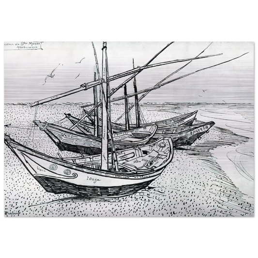 Fishing boats on the Beach at Les Saintes-Maries-de-la-Mer - Vincent van Gogh Brushed Aluminum Print - 70x100 cm / 28x40 inches | Vincent van Gogh Aluminum Print | Vincent van Gogh Prints