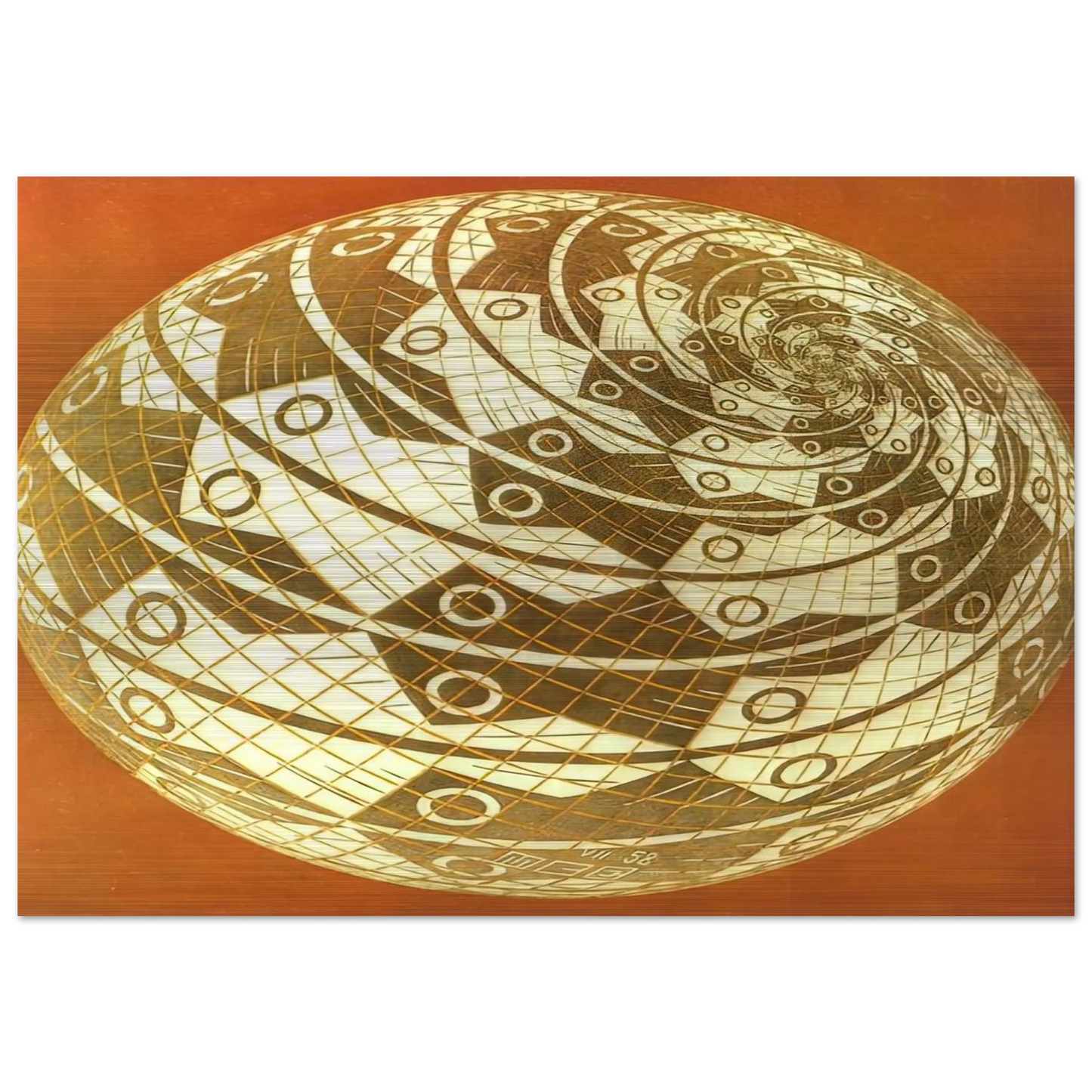 SPHERE SURFACE WITH FISHES COLOUR - MC Escher Brushed Aluminum Print - 70x100 cm / 28x40 inches | MC Escher Aluminum Print | MC Escher Prints