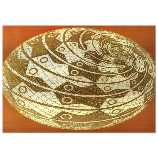 SPHERE SURFACE WITH FISHES COLOUR - MC Escher Brushed Aluminum Print - 70x100 cm / 28x40 inches | MC Escher Aluminum Print | MC Escher Prints