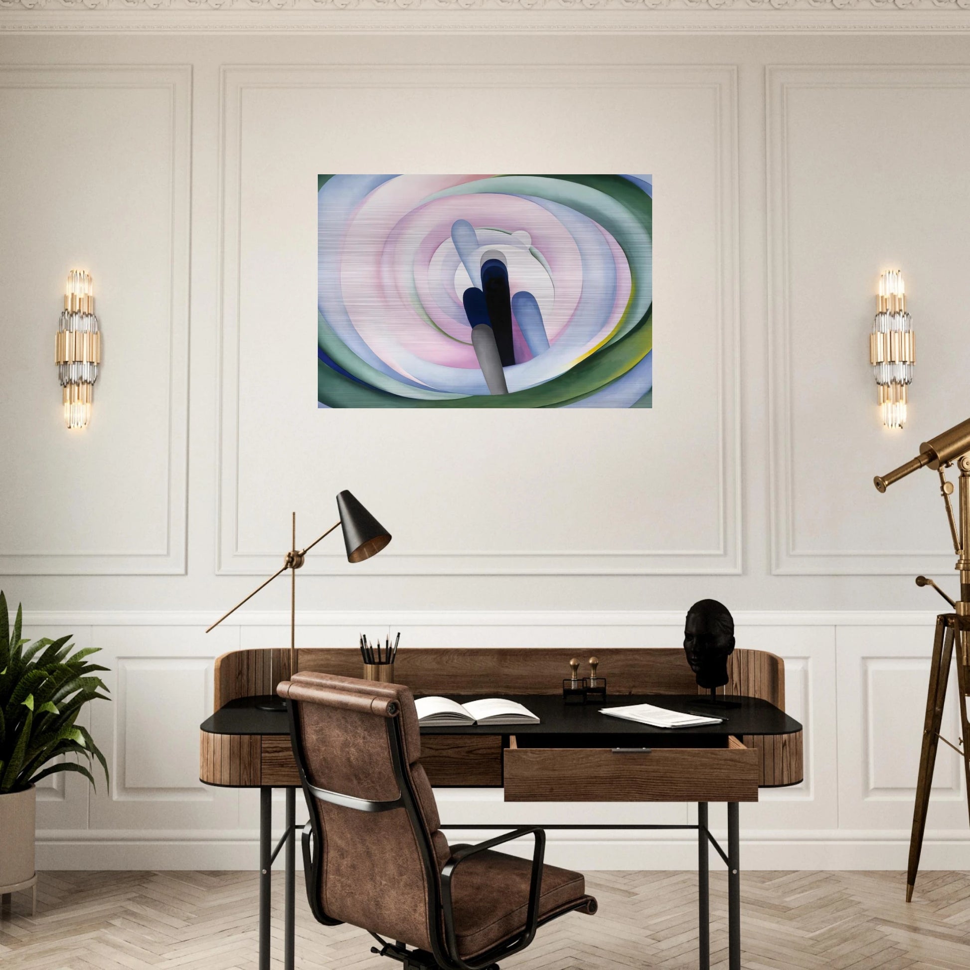 Grey Blue and Black, Pink Circle - Georgia O'Keeffe Brushed Aluminum Print - 70x100 cm / 28x40 inches | Georgia O'Keeffe Aluminum Print | Georgia O'Keeffe Prints