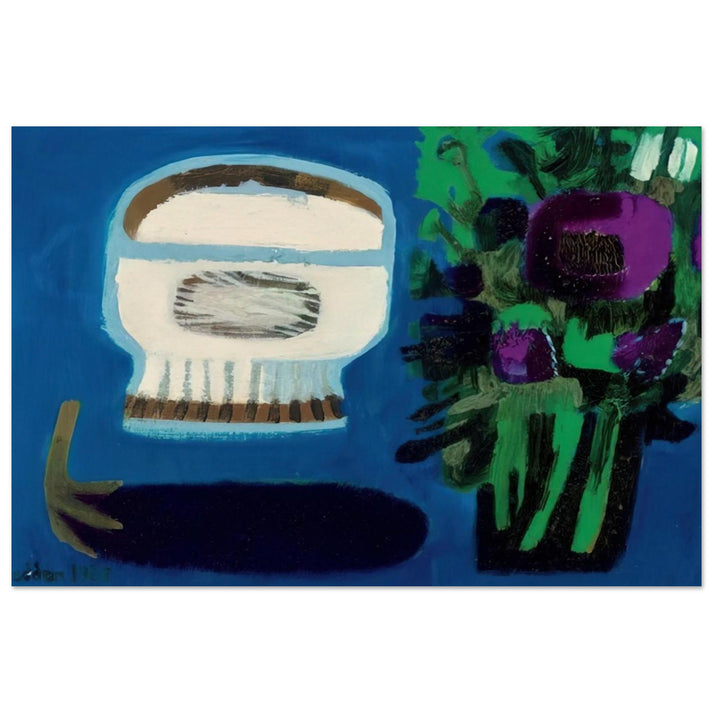 Aubergine and flowers - 1968 - Mary Fedden Art Prints - 100x150 cm / 40x60″ inches | Mary Fedden Poster | Mary Fedden Prints