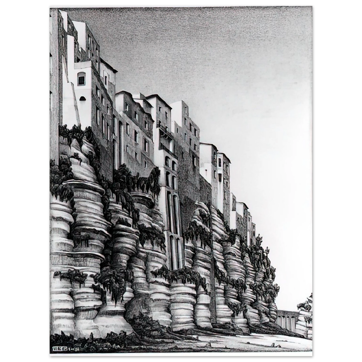 MC Escher - TROPEA CALABRIA Wall art - 13x18 cm / 5x7 inches - Premium Wooden Framed Poster With Fine Art Paper-canvas - White frame