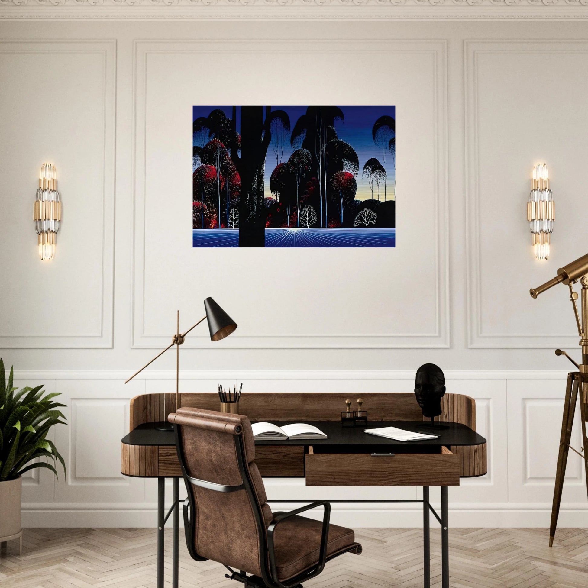 Dark Silence - Eyvind Earle Brushed Aluminum Print - 70x100 cm / 28x40 inches | Eyvind Earle Aluminum Print | Eyvind Earle Prints