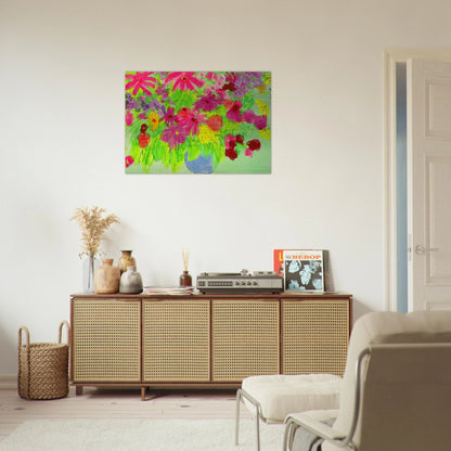 Blue Vase, Many Flowers - Naïve Art Primitivism, Pop Art - Walasse Ting Brushed Aluminum Print - 70x100 cm / 28x40 inches | Walasse Ting Aluminum Print | Walasse Ting Prints