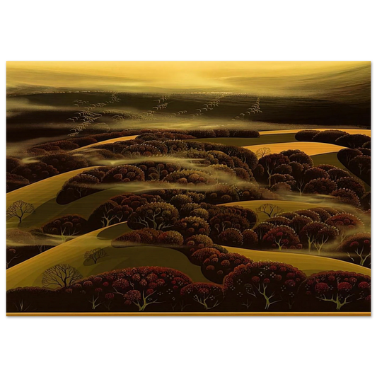 When the Fog Rolls In - Eyvind Earle Brushed Aluminum Print - 70x100 cm / 28x40 inches | Eyvind Earle Aluminum Print | Eyvind Earle Prints
