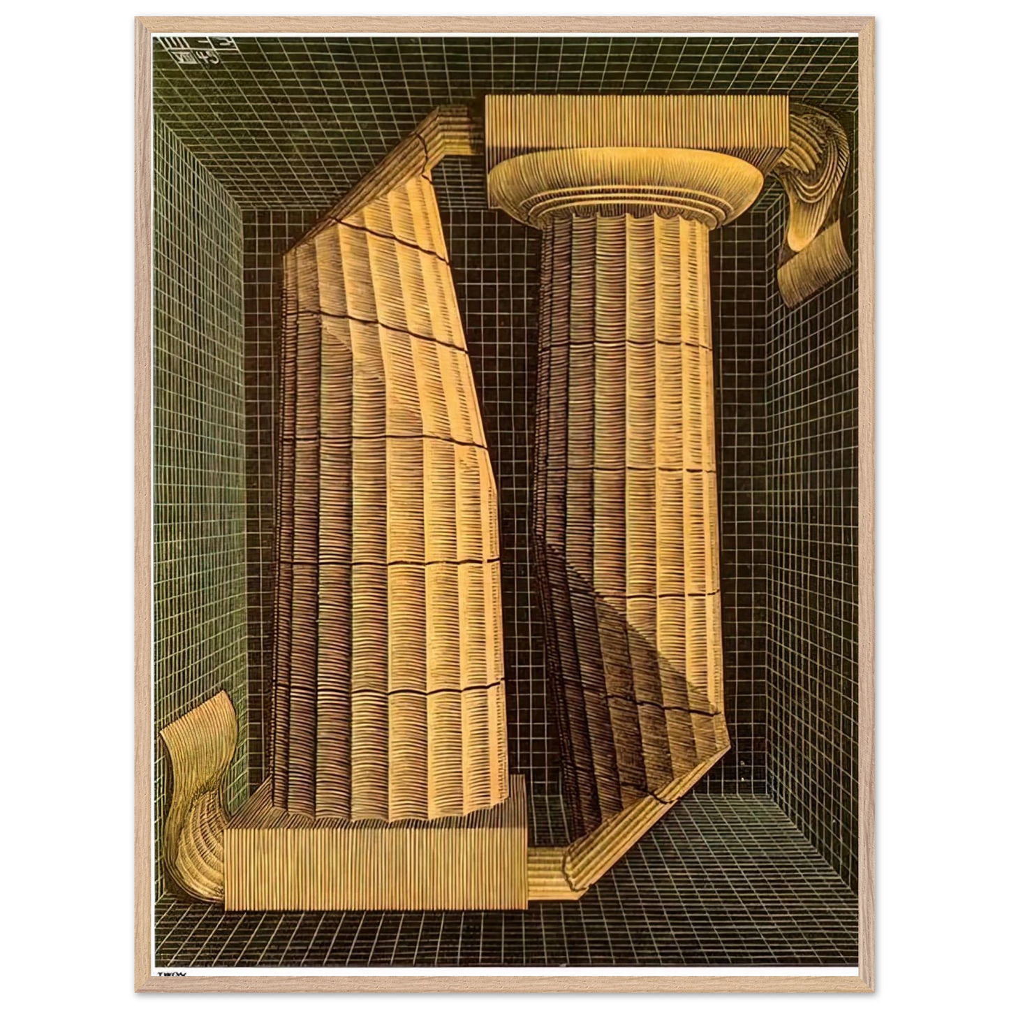 MC Escher - DORIC COLUMNS Wall Art - 60x80 cm / 24x32 inches - Premium Wooden Framed Poster With Fine Art Paper-canvas - Wood frame