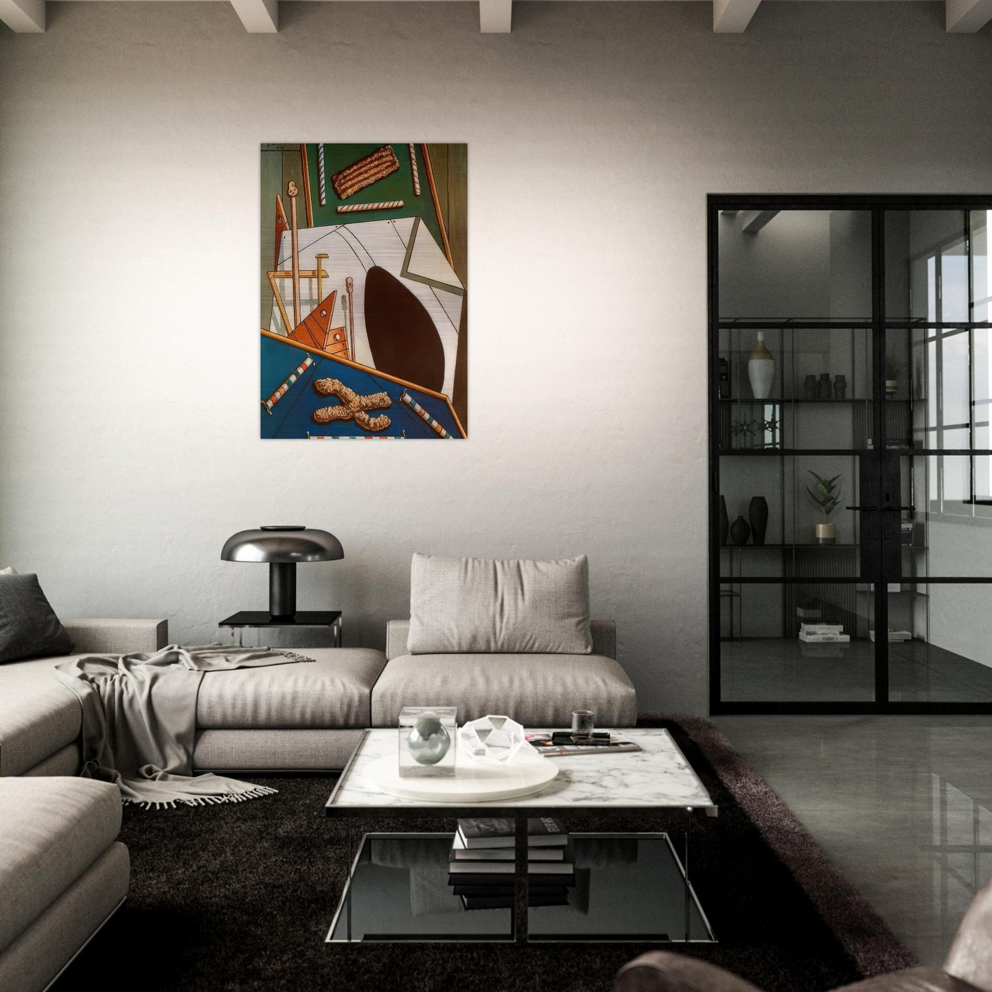 METAPHYSICAL INTERIOR WITH BISCUITS - Giorgio de Chirico Brushed Aluminum Print - 70x100 cm / 28x40 inches | Giorgio de Chirico Aluminum Print | Giorgio de Chirico Prints