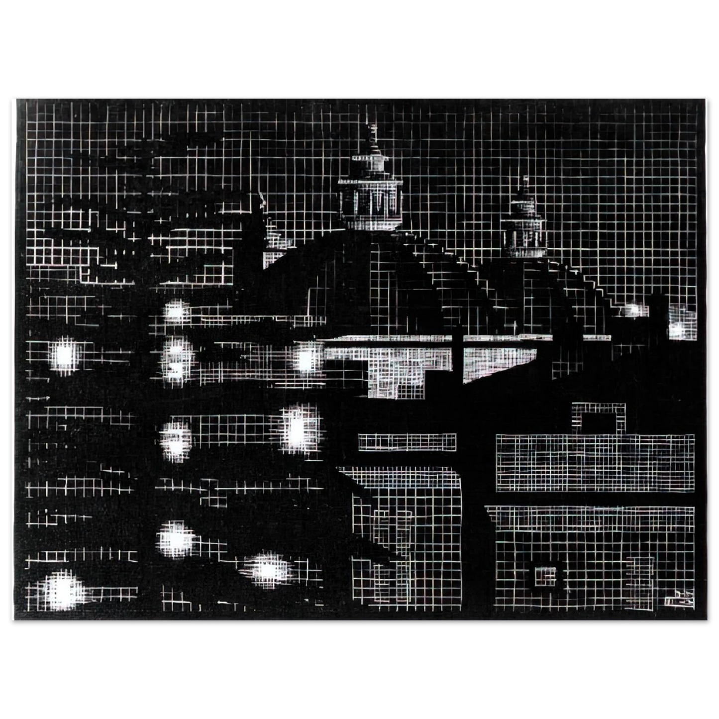 MC Escher - NOCTURNAL ROME 5 Wall Art - 30x40 cm / 12x16 inches - Premium Wooden Framed Poster With Fine Art Paper-canvas - White frame