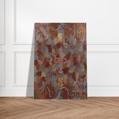 Frog Dreaming - 1989 - Clifford Possum Tjapaltjarri Brushed Aluminum Print - 70x100 cm / 28x40 inches | Clifford Possum Tjapaltjarri Aluminum Print | Clifford Possum Tjapaltjarri Prints