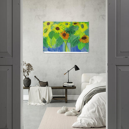Orange and Yellow Sunflowers - Naïve Art Primitivism, Pop Art - Walasse Ting Acrylic Print - 70x100 cm / 28x40″ inches