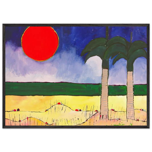 Marinha com Sol e Palmeiras - 2003 - Aldemir Martins 70x100 cm / 28x40 inches Framed Art Print – Black Wooden Frame