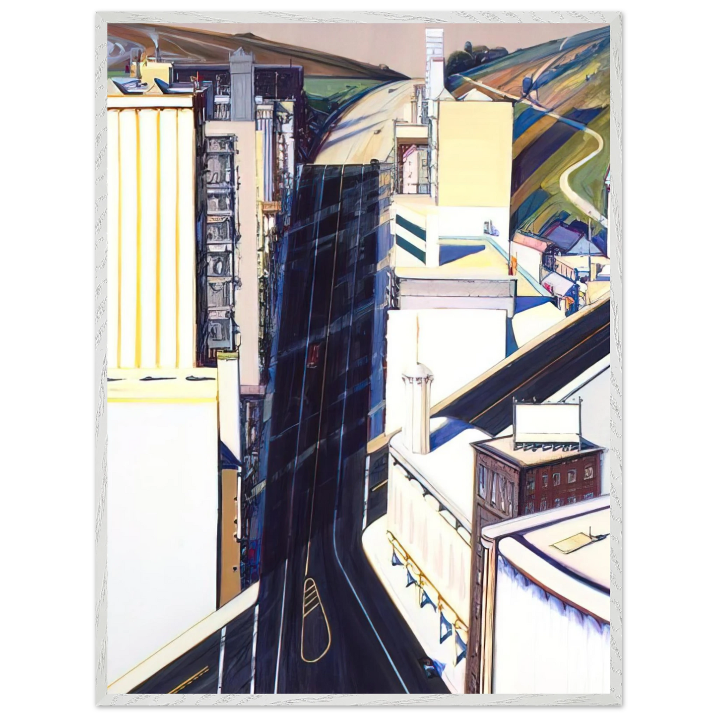 Wayne Thiebaud - Sunset Streets - 1985 Wall Art - 60x80 cm / 24x32 inches - Premium Wooden Framed Poster With Fine Art Paper - White frame