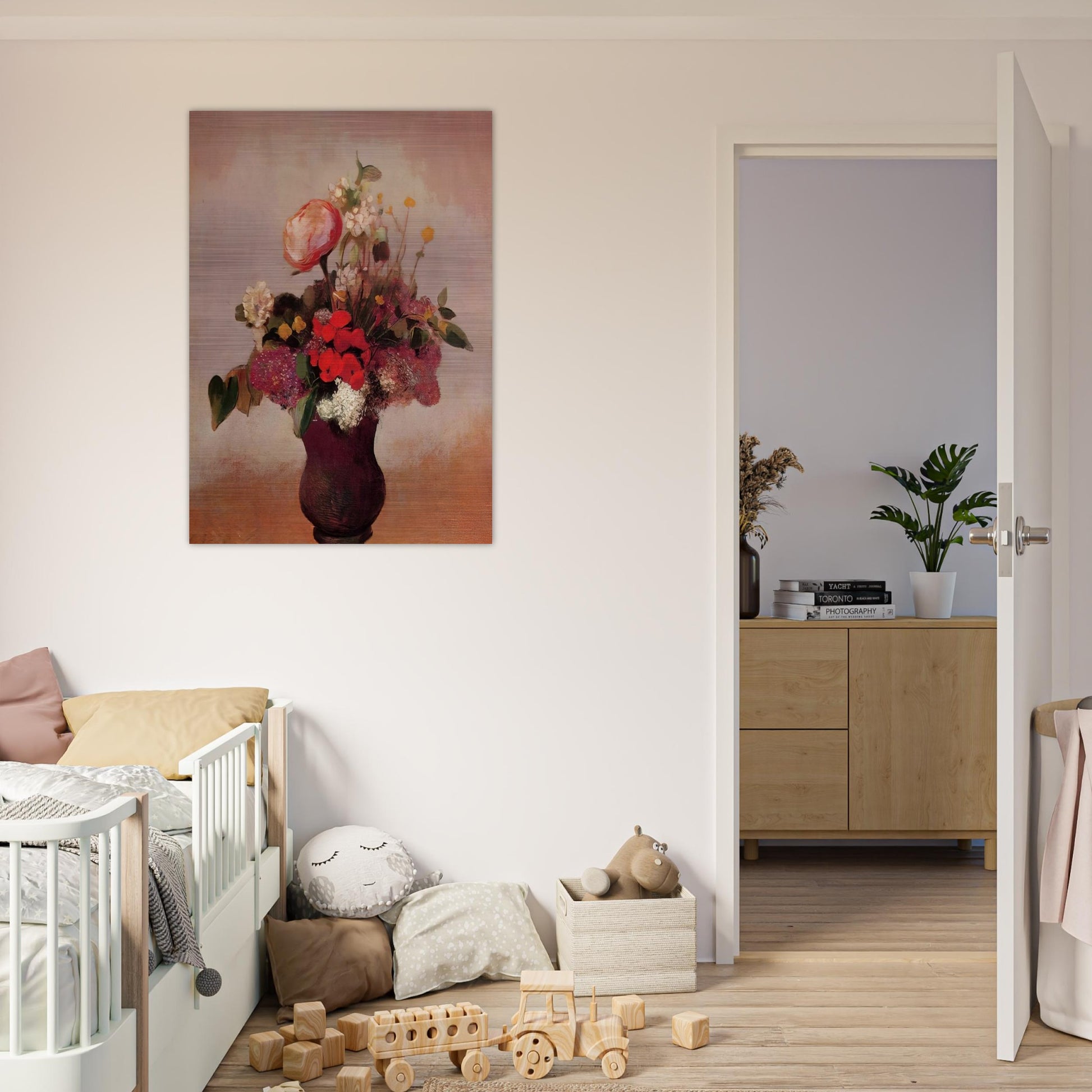 FLOWERS IN AA BROWN VASE - Odilon Redon Brushed Aluminum Print - 70x100 cm / 28x40 inches | Odilon Redon Aluminum Print | Odilon Redon Prints