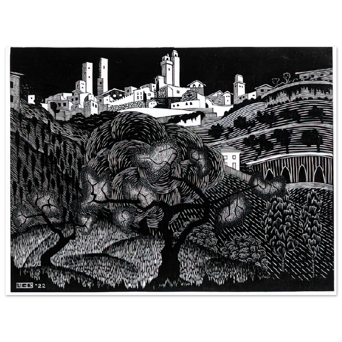 MC Escher - ESCHER (10) Wall Art - 21x29.7 cm / 8x12" - Premium Wooden Framed Poster With Fine Art Paper - Black frame
