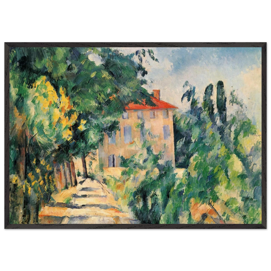 House with Red Roof - Paul Cezanne 70x100 cm / 28x40 inches Framed Art Print – Black Wooden Frame