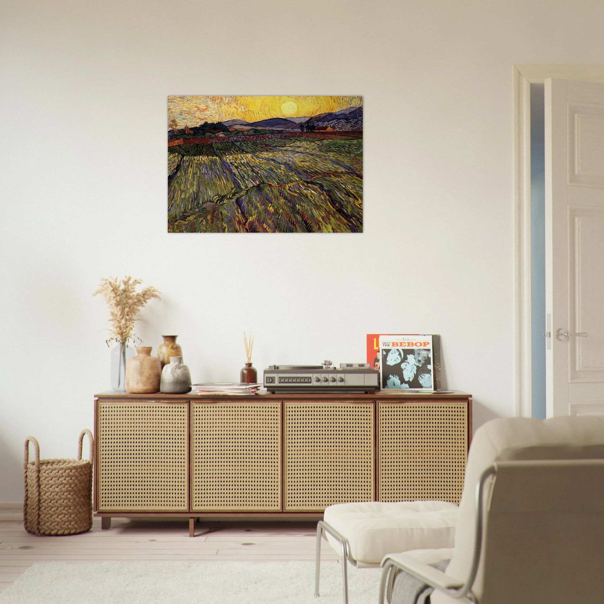 Wheat Field with Rising Sun - Vincent van Gogh Brushed Aluminum Print - 70x100 cm / 28x40 inches | Vincent van Gogh Aluminum Print | Vincent van Gogh Prints