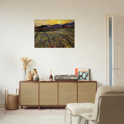 Wheat Field with Rising Sun - Vincent van Gogh Brushed Aluminum Print - 70x100 cm / 28x40 inches | Vincent van Gogh Aluminum Print | Vincent van Gogh Prints