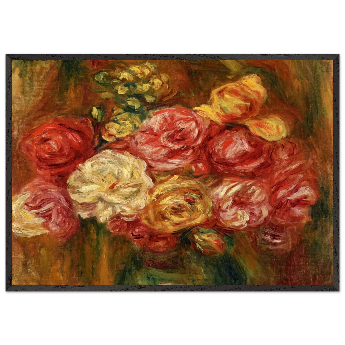 Bouquet of Roses in a Green Vase - Pierre-Auguste Renoir 70x100 cm / 28x40 inches Framed Art Print – Black Wooden Frame