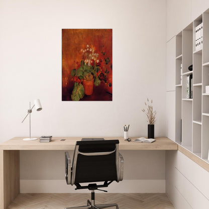 FLOWERS IN A POT ON A RED BACKGROUND - Odilon Redon Brushed Aluminum Print - 70x100 cm / 28x40 inches | Odilon Redon Aluminum Print | Odilon Redon Prints