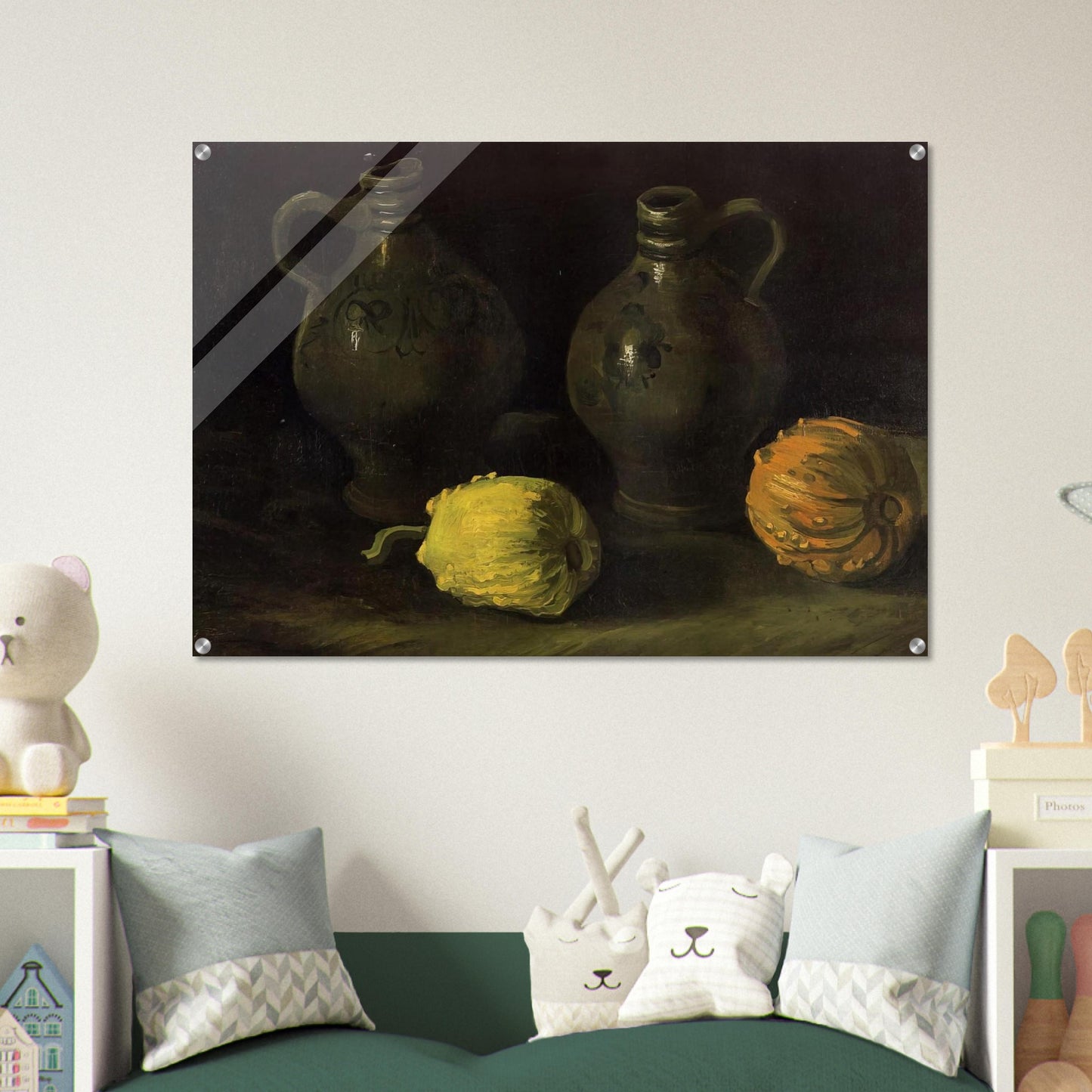 Still Life with Two Jars and Two Pumpkins - Vincent van Gogh Acrylic Print - 70x100 cm / 28x40″ inches