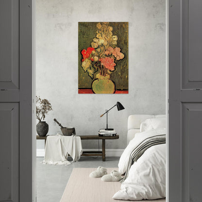 Still Life Vase with Rose-Mallows - Vincent van Gogh Brushed Aluminum Print - 70x100 cm / 28x40 inches | Vincent van Gogh Aluminum Print | Vincent van Gogh Prints