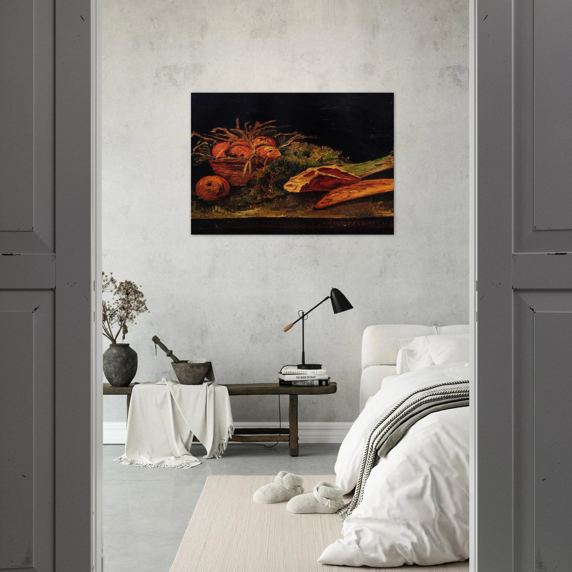 Still Life with Apples, Meat and a Roll - Vincent van Gogh Brushed Aluminum Print - 70x100 cm / 28x40 inches | Vincent van Gogh Aluminum Print | Vincent van Gogh Prints