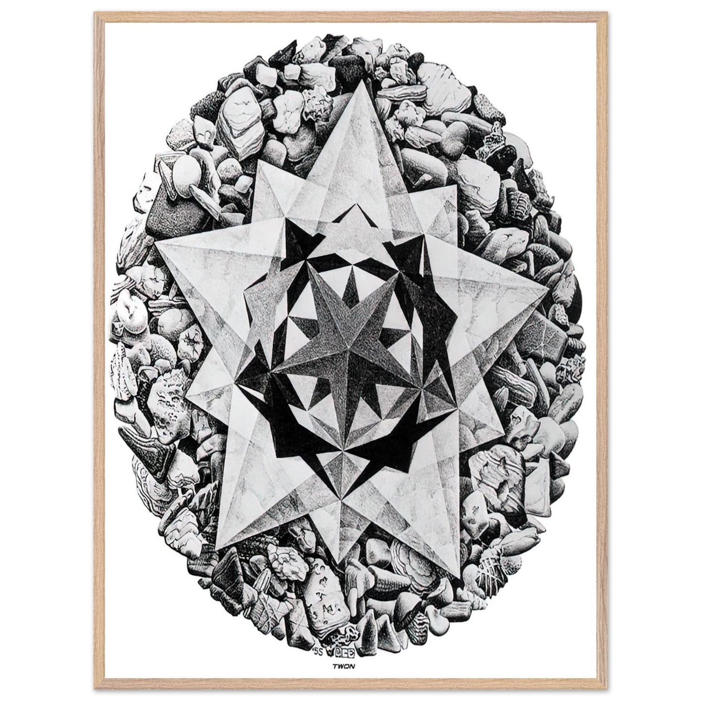 MC Escher - ESCHER (1) Wall Art - 30x40 cm / 12x16 inches - Premium Wooden Framed Poster With Fine Art Paper-canvas - Wood frame
