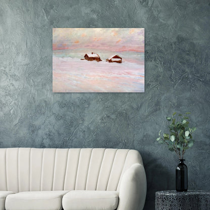 Houses in the Snow, Norway - claude monet Brushed Aluminum Print - 70x100 cm / 28x40 inches | claude monet Aluminum Print | claude monet Prints